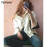 Yipinpay 2023 Autumn Office Lady Long Sleeve Tie Shirt Women Korean Style Button Up Loose Tunic Blouse Work Female Clothing Tops