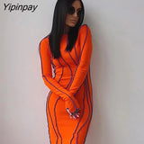 Yipinpay Women's Convex Strip Flare Sleeve Slim Midi Dress 2023 Spring O Neck Party Club Mini Dresses Female Office Solid Robe Outifits