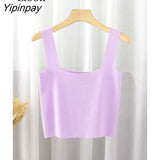 Yipinpay Sexy Knit Short Corset Tops Women Vest New 2023 Summer Ribbed Tank Streetwear Sleeveless Black White Knitting Crop Tops