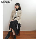 Yipinpay 2023 Winter Office Lady Long Sleeve Apricot Blazer Women Casual Solid Ladies Suit Blazers Work Fall Female Coat Clothing