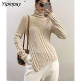 Yipinpay 2023 Winter Korean Style Long Sleeve Turtleneck Sweater Women Minimalist Slim Irregular Ladies Knit Pullovers Female Tops