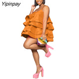 Yipinpay Women Spaghetti Strap Tierred Big Swing Mini Dress 2023 Party Evening Sleeveless Dresses Female High Street Ball Gown Vestidos
