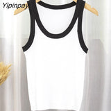 Yipinpay Knit Short Vest Women Bodycon Crop Top Summer New Color Block Ribbed Tank Black White Basic Knitting Tees Sexy Tops