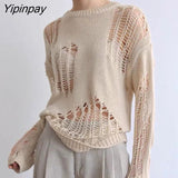 Yipinpay 2023 Autumn Long Sleeve Sweater Women Streetwear Hollow Out Loose O-Neck Ladies Knit Pullover Winter Female Clothing Tops