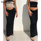 Yipinpay Spliced Tube Top Crop Tops And Bodycon Skirt Suits Women Side Split Dress Set Female Reversible Solid Sleeveless Outfits