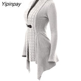 Yipinpay Knit Asymmetrical Long Cardigan Women Sweater Female Casual Solid V-Neck Long Sleeve Winter Cardigans