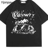 Yipinpay Men's T-Shirt Graphic Hip Hop Oversized Harajuku Summer Short Sleeve Tees Korean Fashion Y2k Vintage Streetwear Cotton Clothing