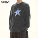 Yipinpay Clothes Men Oversized Star Sweater Black Loose Grey Women Vintage Retro Knitted Sweater 2023 Autumn Cotton Pullover Unisex