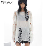 Yipinpay Streetwear Frayed Sweater Women Oversize Long Sleeve Knit Ladies Pullover Loose 2023 Autumn Female Loose Clothing Tops