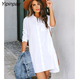 Yipinpay Minimalist Solid Color Full Sleeve Women Long Shirt Causal Loose Button Up Woman Tunic Blouse 2023 Spring New In Tops