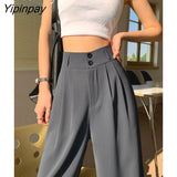 Yipinpay 2023 Autumn Wide Leg Women Classic Suit Pants Vintage Office Elegant Casual Black Trousers Female High Wasit Pants