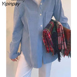 Yipinpay 2023 Winter Korean Style Oversize Long Sleeve Corduroy Shirt Women Casual Button Up Loose Ladies Tunic Blouse Female Tops