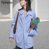 Yipinpay Minimalist Style Long Sleeve White Shirt Women Oversize Button Up Pocket Ladies Blouse 2023 Summer Work Female Clothing