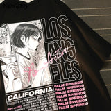 Yipinpay T-Shirt Streetwear Hip Hop Anime Girl Smoking Letter Print Harajuku Cotton Summer Short Sleeve Tops Tees Goth Clothing