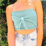 Yipinpay Sexy Drawstring Knitted Short Camis Women Corset Crop Top Summer Camis Streetwear Basic Vest Green Knitting Bodycon Tops