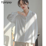 Yipinpay 2023 Summer Korean Style Long Sleeve Women White Shirt Office Lady Button Chiffon Shirts Casual Female Blous Clothing Top