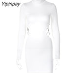 Yipinpay Women Long Sleeve Bodycon Hollow Out Mini Dress Solid Sexy Backless Slim High Neck Dress 2023 Autumn Party Club Christmas Dress