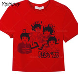 Yipinpay clothes letter graphic Fairycore grunge Summer baby Crop Tops 2000s Harajuku Goth Short Sleeve Female T-shirts emo scene