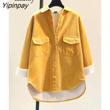 Yipinpay 2023 Winter Korean Style Long Sleeve Wool Liner Loose Corduroy Shirt Women Causal Button Tunic Blouse Female Tops Coat