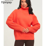 Yipinpay Women Turtleneck Sweater Long Sleeve Pullovers Autumn Winter Warm Baggy Tops Female Jumpers Streetwear Thick Loose Knit Sweaters