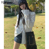 Yipinpay Street Style Long Sleeve White Shirt Women Punk Bandage Hollow Out Za Shirts 2023 Autumn New Female Blouse Tunic Clothing