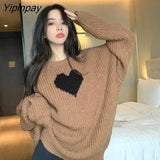 Yipinpay 2023 Winter Casual Oversize Heart Embroidery Women Sweater Korean Style Long Sleeve O Neck Knit Pullover Female Clothing