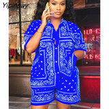 Yipinpay Print Tracksuit Women Short Sleeve Shirt And Shorts Two Piece Sets Female Fashion Outfits 2023 Single Breasted Top Suits