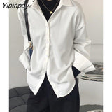 Yipinpay 2023 Autumn Korean style Long Sleeve Thick White Shirt Women Casual Button Up Solid Ladies Tunic Blouse Winter Clothing