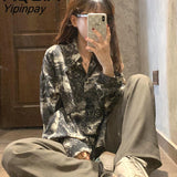 Yipinpay Spring Streetwear Marble Printing Women Blouse Shirt Loose Button Up Long Women Shirts Y2K Fashion Oversize Female Clothing