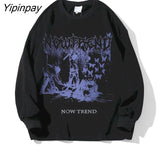 Yipinpay T-shirt high street funeral print Korean men women loose Harajuku all-match tops Cool streetwear tops