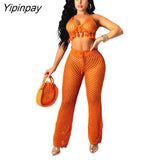 Yipinpay Summer Tassel Feather Women 2 Sets Sexy V Neck Bra Top And Hollow Out Pants Set Female Fashion Beach Party Outfits
