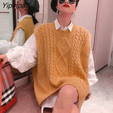 Yipinpay Loose Fluorescent Green Women Sweaters Korea Oversize Knit Woman Sweater Vest 2023 Winter Plus Size Pullover Clothing