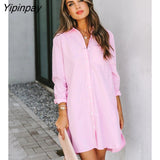Yipinpay Minimalist Solid Color Full Sleeve Women Long Shirt Causal Loose Button Up Woman Tunic Blouse 2023 Spring New In Tops