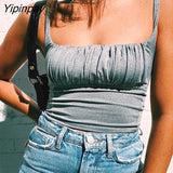 Yipinpay Sexy Ruched Tight Tank Women Bodycon Crop Top Summer 2023 Sleeveless Backless Black White Short Camis Women Corset Tops