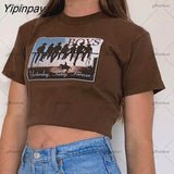 Yipinpay Beautiful Graphics printing Tops Summer Goth Y2k Crop Top Harajuku O-neck Short Sleeve Punk Tee Tops Female T Shirts emo
