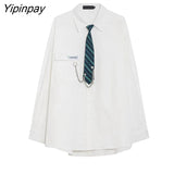 Yipinpay 2023 Spring Japan Style Tie Button Up Solid Shirt Blouse Women JK Long Sleeve Loose Ladies Shirts Oversize Streetwear Top