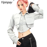 Yipinpay 2023 Autumn Y2K Long Sleeve Shirt Women Street Style Fake Two Pieces Button Ladies Crop Tops Blouse Female Clothing Tops