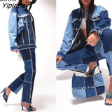 Yipinpay Skinny Straight Leg Boyfriend Jeans Woman High Waist Denim Trouser 2023 Spring Sexy Color Block Brown Streetwear Pants