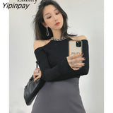Yipinpay Winter Sexy Off The Shoulder Long Sleeve Women Sweater Korea Style Slim Fit High Strech Knit Pullover 2023 New In Tops