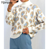 Yipinpay Women Print Warm Sweater Turtleneck Knitting Thick Pullovers Tops Female Jumpers Autumn Winter Streetwear Loose Knit Sweaters