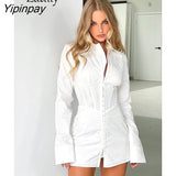 Yipinpay 2023 Spring Office Lady Long Sleeve Women Shirt Dress Korea Style Bodycone White Button Up Work Woman Mini Dresses