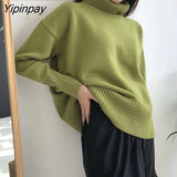 Yipinpay Women Turtleneck Baggy Sweater Pullovers Long Sleeve Loose Knitted Tops Streetwear Thick Jumper 2023 Autumn Winter Knit Sweaters