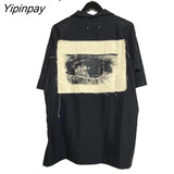Yipinpay 2023 Summer Y2k Short Sleeve Shirt Women Patch Designs Button Up Loose Blouse Tunic Gothic Streetwear Female Clothing Top