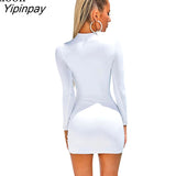 Yipinpay Sexy Ruched Bodycon Mini Dress Women Clothes Fall 2023 Long Sleeve O Neck Lace Up Draped Tight Dresses Woman Party Night