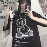Yipinpay dropshipping cute Bear hip hop vintage Letter punk clothes top Short sleeve Large print Harajuku women t-shirt