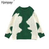 Yipinpay 2023 Winter Casual Long Sleeve Patchwork Embroidery Sweater Women Loose O Neck Knit Ladies Pullover Female Clothing Top