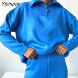 Yipinpay Baggy Sweater Women Pullover Zip Up Tops Female Jumpers Streetwear Long Sleeve Turndown Collar Autumn Winter Loose Sweaters