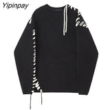 Yipinpay 2023 Winter Korean Style Long Sleeve Black Knit Sweater Women Streetwear O Neck Bandage Ladies Pullover Female Clothing