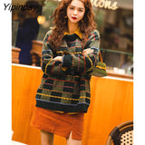 Yipinpay Winter Vintage Long Sleeve Pliad O Neck Women Sweater Korea Style Loose Ladies Pullovers 2023 New In Spirng Female Tops