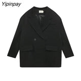 Yipinpay 2023 Autum Oversize Full Sleeve Long Black Blazer Women Korean style Solid Suit Blazers Winter Female Clothing Coat